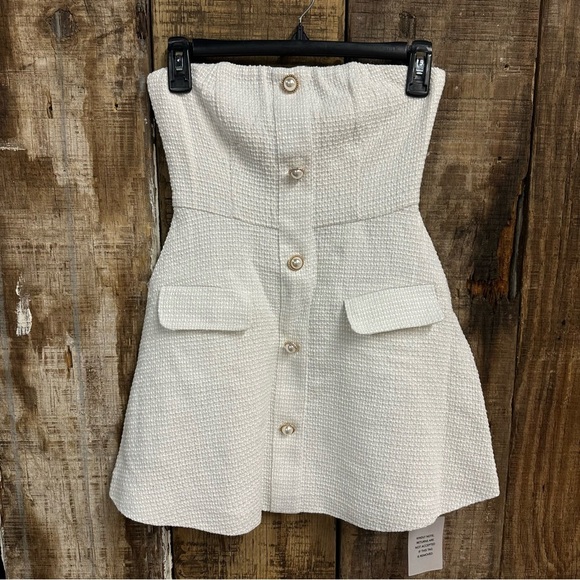 More to Come Anwen Mini Dress white Cream tweed strapless Revolve new XXS - Picture 6 of 9